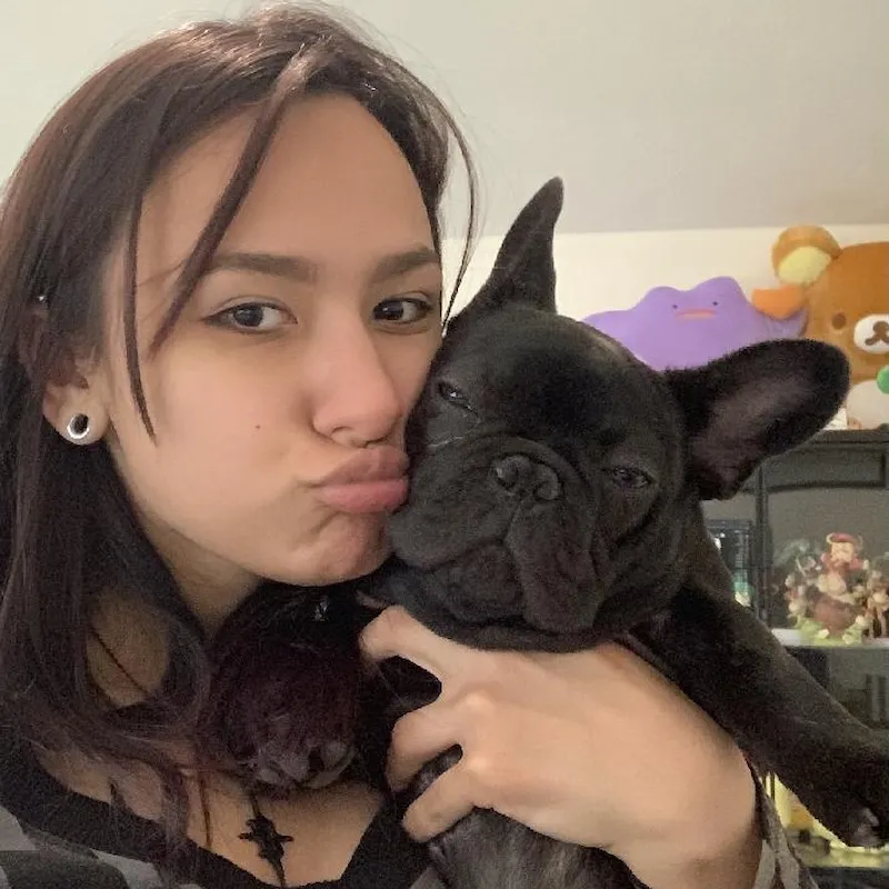 Mia with her dog